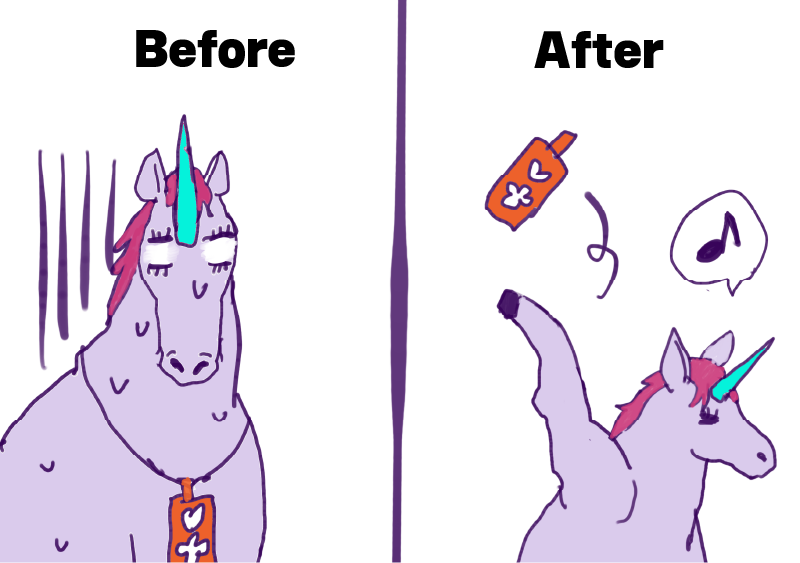 ユニコーンのヘルプマークを取り外した前後のビフォーアフターの様子
